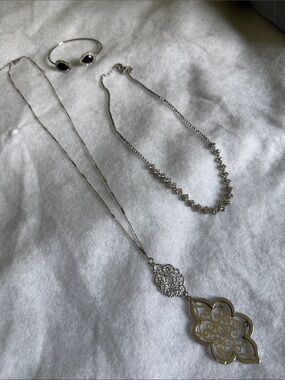 2 Necklaces and 1 Bracelet: Silver Filigree Pendant Necklace